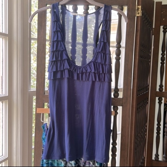 Ruffle Racerback Tank Top Navy Blue Medium - Picture 1 of 7